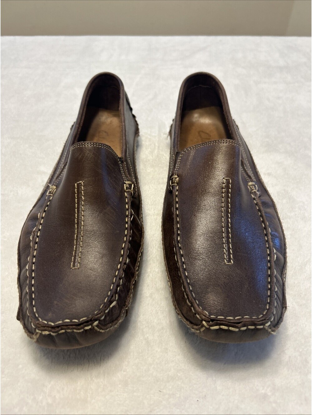 Clarks Shoes Men’s Size 12 M England Brown Leather Slip-On Driving Loafers
